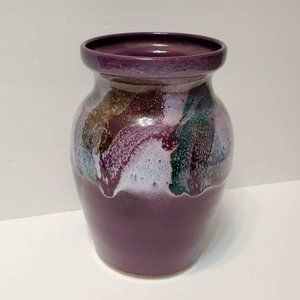 DK Clay Studio Pottery Vase, Ceramic Urn, Purple Glaze, Vintage North Carolina